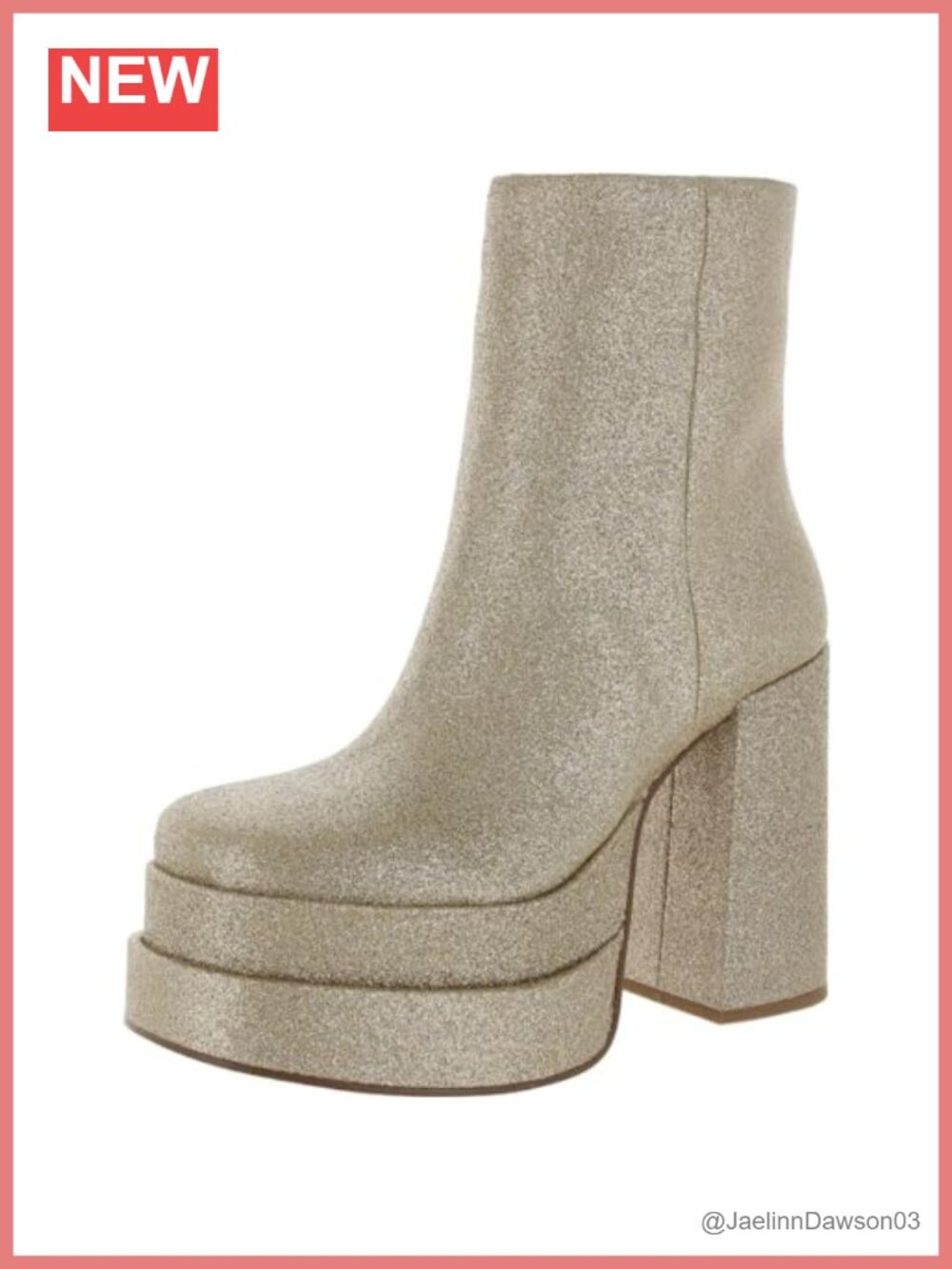 Double Platform Block Heel Ankle Bootie with Glitter Synthetic Upper